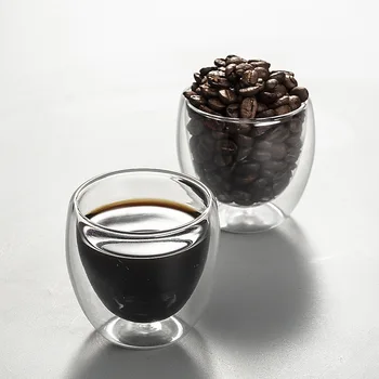 2-6Pcs 80ML Dvojno Steno Izolirano Steklo Pokal Ročno izdelane Pregledne Espresso Kave, Mleka Piti Sok, Voda, Čaj Toplotno Odporen Vrčkov