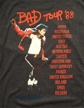  Brezplačna Dostava Nove Xl Michael Jackson Bad Tour 1988 Spredaj Nazaj Sivo Glasbe