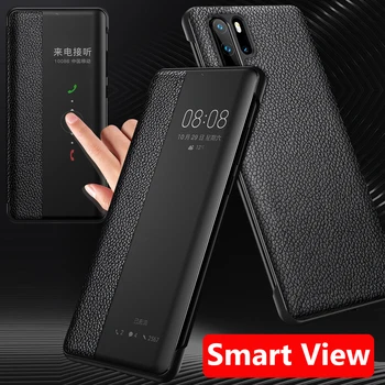  Pravega Usnja Flip Pokrov Za Huawei P30 Pro P50 P20 Pro P40 Primeru Luksuznih Original Smart Touch Pogled Zbudi Spanje Do Zaščite