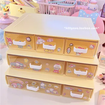  Kawaii Cinnamoroll Moja Melodija Kuromi Namizje, Zlaganje, Velika Zmogljivost Predal Škatla Za Shranjevanje Anime Sanrioed Dekle Srce Predal Polje