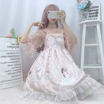  Lolita obleko Japonski JSK Kawaii pravljice trak obleka ženske poletje obleko mehko, sladko dekle veter srčkan rose dekle Lolita obleko