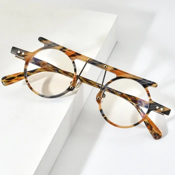  HEPIDEM Acetat Očal Okvir Moških 2022 Vintage Retro Krog Recept Očala Ženske Optična Očala za Kratkovidnost Očala 9188