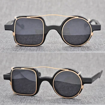  Polarizirana Posnetek na sončna Očala Moški Letnik Steampunk sončna Očala Ženske Retro Kvadratni Krog Sunglass UV400 Jasno Oculos De Sol