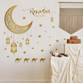  Ramadana Kareem Stenske Nalepke Luna Zvezde Luč vinilna 2023 Eid Mubarak Okraski za Dom Muslimanskih Islamska Stranka Odlikovanja