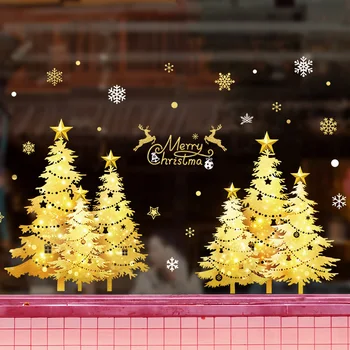  [shijuekongjian] 2023 Božič Okno Nalepke DIY Zlato Dreves Stenske Nalepke za dnevno Sobo Dom Novo Leto Festival Dekoracijo