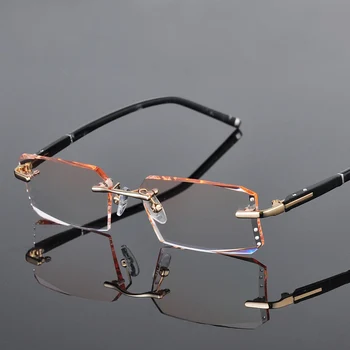  Kovinske Zlitine Očala Moških Rimless Recept Branje Kratkovidnost Barve G-8 Kristalno Velika Očala brez okvirjev Široko Spektakel 258003