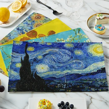  Novo Van Gogh Oljna Slika, Tabela Mat Letnik Umetnosti Prtom Toplotno Odporen Stroj Non-Slip Dekor Preproge Domov Pokal Kozarca Vina Pad