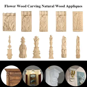  Cvet Lesa Carvinga Naravnega Lesa Appliques za Pohištvo Omara Unpainted Leseni Ornamenti Nalepko Dekorativne Figurice