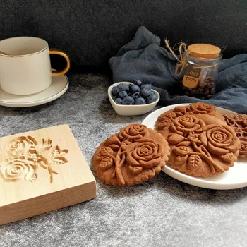  Lesene modelček Pritisnite 3D Torta Reliefi Plesni Peko Orodje Rose Cvet Medenjaki Božič Elk Fondat Piškotov Piškotek Žig