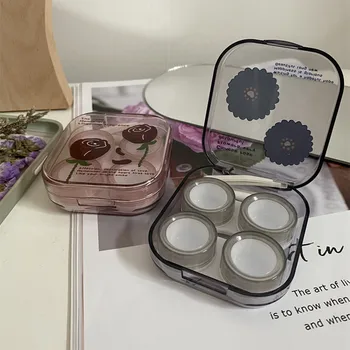  Rose Cvet Pregleden Kontaktne Leče Primeru Retro Prenosni Spremljevalec Nego Lepote Kontaktne Leče Polje Multi-pakirani Škatla za Shranjevanje