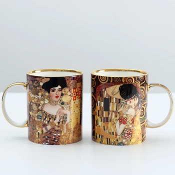  Klimt, ki jih Poljub Porcelian Skodelice Skodelice Kave Z Žlico Gustav klimt, ki jih Kosti kitajske Poroko, Rojstni dan Urad Drinkware