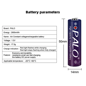  PALO 1-10pcs 1,5 V AA Polnilne Baterije 2800mWh Litij-Li-ion Polnilne AA Baterije za Fotoaparat Igrača Svetilka MP3 Predvajalnik