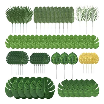  70 Kos 10 Vrst Umetnih Palmovih Listov Džungle Listi Odlikovanje Zlati Tropskih Liste S Peclji Za Stranke Dekoracijo