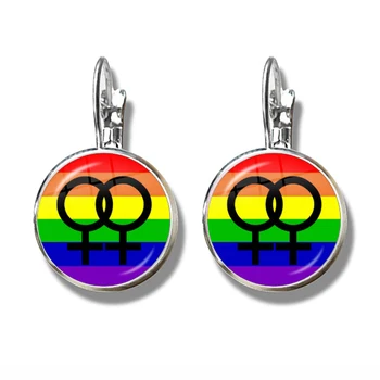  LGBT Uhani Bi Ponos 16 mm Steklo Chrysoprase Gej Ponos, Mavrične Zastave Foto francoski Kljuke Uhani Nakit Za Ženske, Moške Ljubitelje Darilo