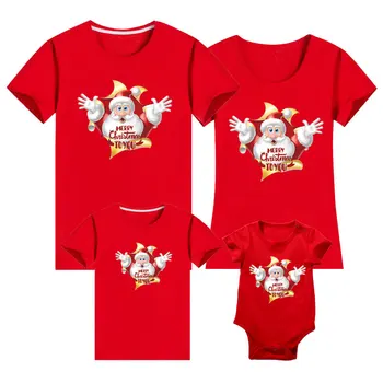  Božič Oče Mati Otrok, Otroška Oblačila Družino Ujemanja Obleke Božič starši-otrok, Rdeče Natisni T-shirt Kratek Rokav Vrhovi Puloverju