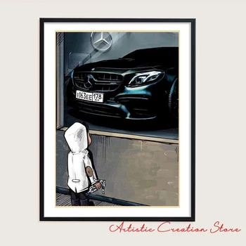  Benz Avto Mercedes AMG je Fantje Plakat Retro Platno, slikanje in Tiskanje Fotografij za Dom Bar Cafe Umetnosti Stensko Dekoracijo Doma Cuadros