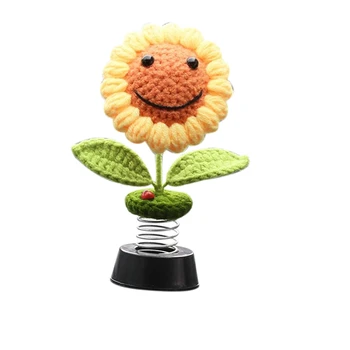  Sončnično Avto Armaturne Plošče Okraski, Nadzorna Plošča Bobbleheads Pletene Cvetje Za Ženske Avto Ornament Dodatki