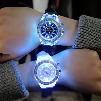  Moda Quartz Ženske Kristalno Watch blagovne Znamke Svetlobna LED ročno uro Fluorescentna Osebnost Modni Moški Ženski Darila Ljubitelje Watch