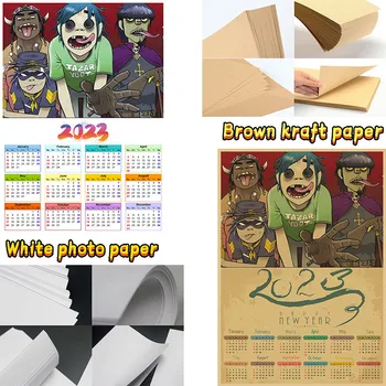  2023 Koledar Animacija Igra Belega Foto Papirja Rjave Kraft papir, Kraft Papir Bar Cafe Doma Dekor Stenski Dekor Nalepke velikost:（42*30 CM)