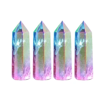  Naravni Jasno Quartz Crystal Točke Galvanizacijo mavrica Zdravljenje Palico Dve barvo kristalno stolpec Reiki Parcelo, ornament
