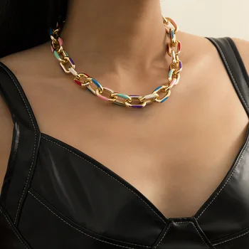  Nova kaplja olje mavrica ogrlica moda križ aluminija verige hip hop trend geometrijske ogrlica ženske stranka darilo