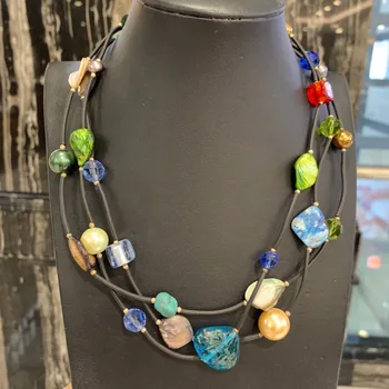  Priložnostne multi color ogrlica multi plasti moda za ženske, nakit različnih materialih mešani lupini obarvana glazuro in tako naprej 49 CM