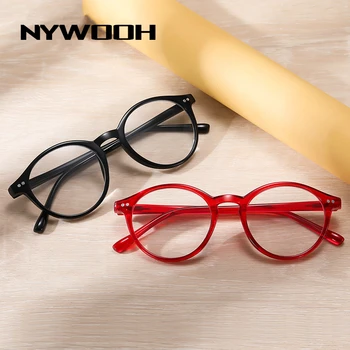  NYWOOH Anti Modra Svetloba Obravnavi Očala Moški Ženske Letnik Krog Računalnik Očala na Recept Presbyopia Dioptrije za Očala