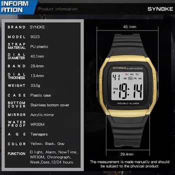  SYNOKE Black Digitalni Watch Za Moške LED Svetlobna Kronograf Ročne Teden Alarm Elektronska Ura reloj hombre Klasično Gledanje