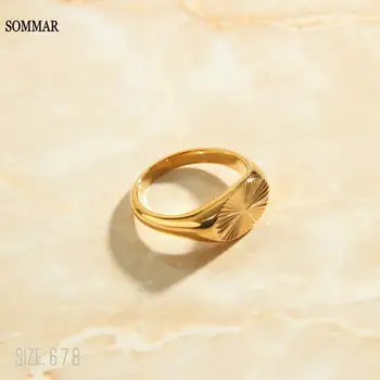  SOMMAR Vroče prodaja Zlata barva, velikost 6 7 8 ženskih ovalne seal ring z cvetlični vzorec, Nakit na vratu Darilo za njo