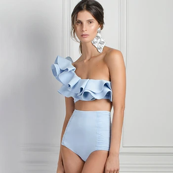  Seksi Modra Ogrlicom Bikini Komplet 2022 Ženske Kopalke Ramo Cvjetnim Tiskanja Poletje Žensk Plažo kopalke