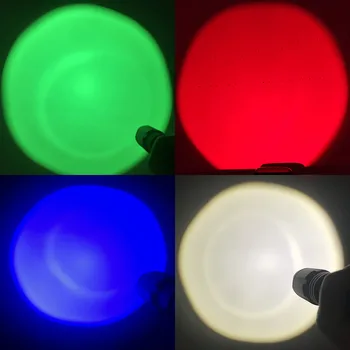  4in1 Taktično Zoomable LED Svetilka Rdeča/Zelena/Modra/Bela svetloba Baklo na Prostem Let Nepremočljiva z 18650 Baterijo, Polnilnik