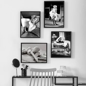  Moda Plakat Wall Art Tiskanja Črno in Belo Platno Slikarstvo Marilyn Monroe Sliko za dnevno Sobo Retro Moda Doma Dekor