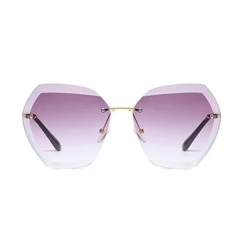  Retro Moda za Rezanje Objektiv Rimless sončna Očala Ženske blagovne Znamke Oblikovalec Odtenki sončna Očala Prevelik Lady Ženska Oculos UV400