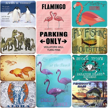  Retro Flamingo Kovinski Znak Letnik Kositrne Plošče Slikarstvo Stensko Dekoracijo