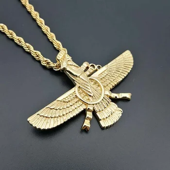  Punk Zlato Barvo Ahura Mazda Ogenj, Svetlobo in Resnico Zoroastrianism Amulet za Moške Ogrlice