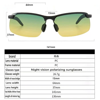  Night Vision Polarizirana sončna Očala Moških Anti-glare Vožnje Očala Kovinski Okvir Gradient Odtenek sončna Očala dan nočno vizijo očala