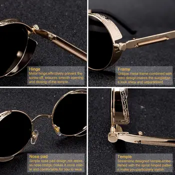  SPLOV Letnik Krog Polarizirana sončna Očala Retro Steampunk sončna Očala za Moške, Ženske Majhnih Kovinskih Krog Vožnje Očala UV400