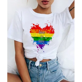  Lezbijk, gejev majica s kratkimi rokavi ženske t srajce ženski, biseksualci, Ljubezen Zmaga vrh kawaii lezbijke mavrica t-shirt ljubezen je ljubezen tshirt lezbijke femme