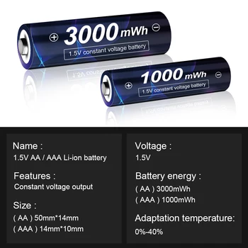  AJNWNM 3000mWh 1,5 V AA Polnilne Baterije + 1000mWh 1,5 V AAA Baterija Li-ion baterije AA AAA Polnilne Baterije za Fotoaparat Igrača