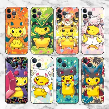  Telefon Primeru za iPhone 11 12 13 Pro Max 13 Mini XS XR X 7 8 Plus SE 2020 6 6S 5S Nazaj Mehko Funda Kritje Pokemon Pikachu