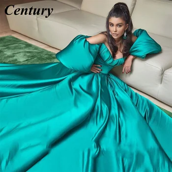  Stoletja 2022 Elegantno Zelena Saten Prom Obleke Zabuhle Rokavi Ljubica Kristali Beaded Dolgo Žogo Obleke Arabski Večer Obleke