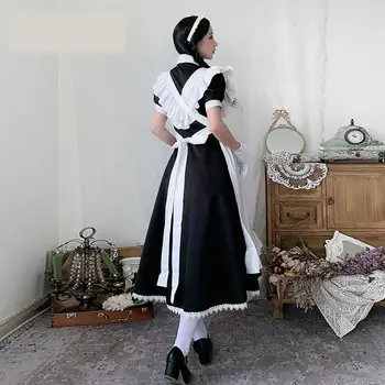  Ženske Devica Obleko Japonski Enotno Črno Bel Anime Dolgo Obleko Francosko Sodišče Devica Obleko Sweet Lolita Obleke Kostum Cosplay